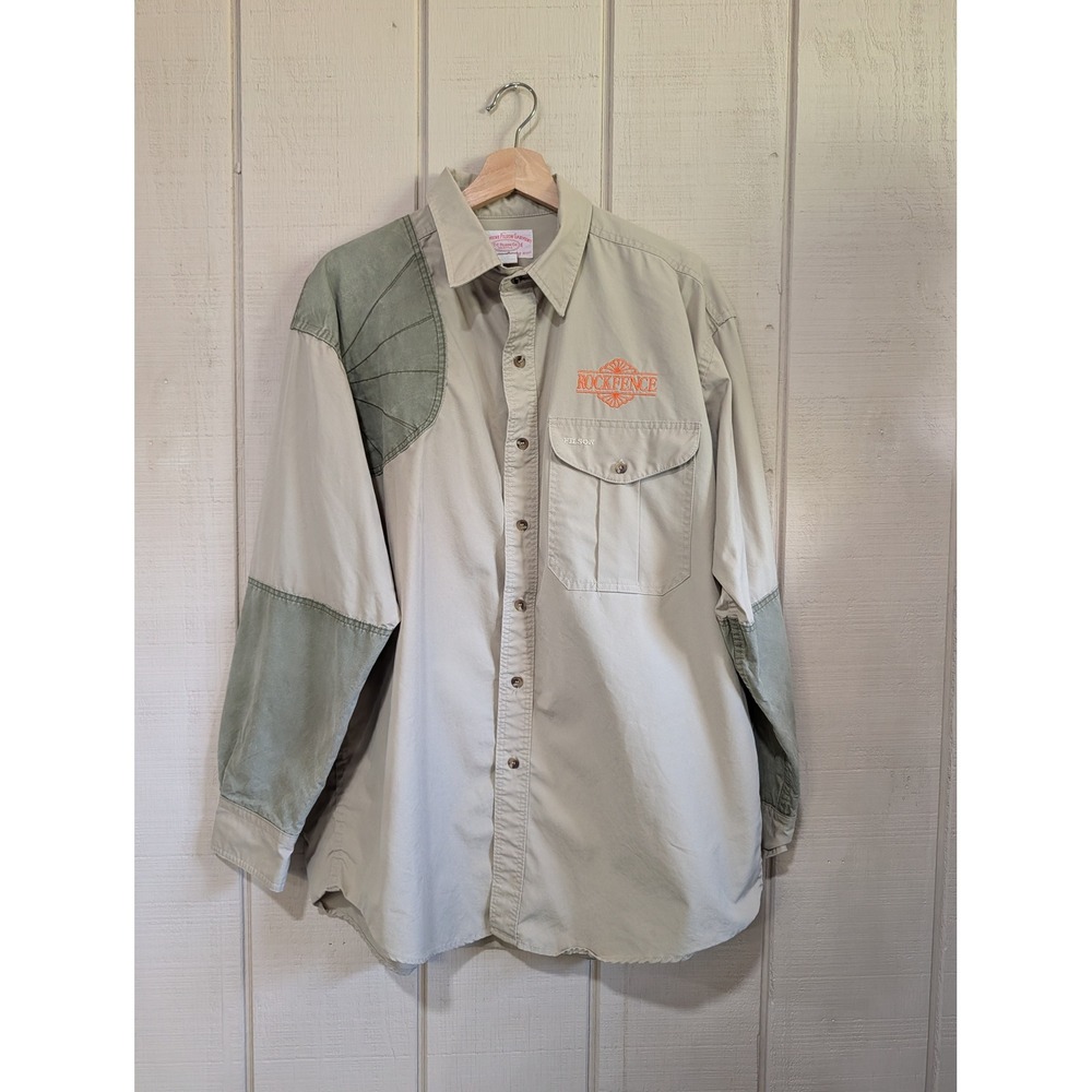 Vintage Filson 552 Shooting Shirt XL Tan Olive Green Cotton USA